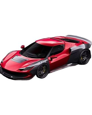 Red Ferrari 296 Mobil Body Kit ZE Style Diffuser Serat Karbon Bagian Depan Lip Spoiler