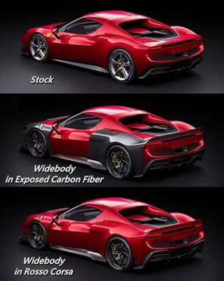 Red Ferrari 296 Mobil Body Kit ZE Style Diffuser Serat Karbon Bagian Depan Lip Spoiler