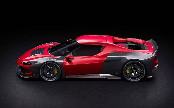 Red Ferrari 296 Mobil Body Kit ZE Style Diffuser Serat Karbon Bagian Depan Lip Spoiler