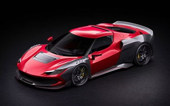 Red Ferrari 296 Mobil Body Kit ZE Style Diffuser Serat Karbon Bagian Depan Lip Spoiler