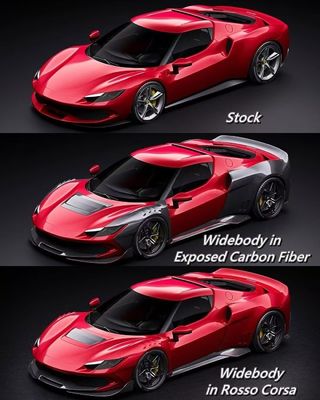 Red Ferrari 296 Mobil Body Kit ZE Style Diffuser Serat Karbon Bagian Depan Lip Spoiler