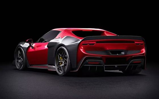 Red Ferrari 296 Mobil Body Kit ZE Style Diffuser Serat Karbon Bagian Depan Lip Spoiler