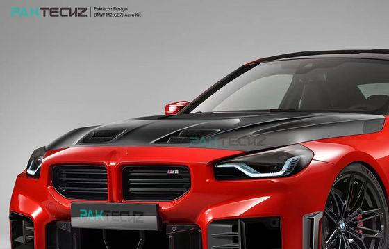 Untuk BMW M2 G87 Carbon Fiber Body Kit M2 Upgraded Paktechz Style Carbon Fiber Front Lip Diffuser Spoiler Hood