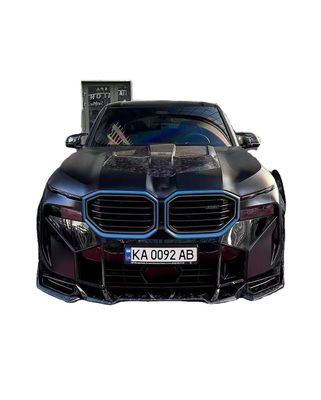 XM Bmw Wide Body Kit Serat Karbon Bagian Depan Lip Spoiler Hitam Bmw Side Skirt Wheel Arch