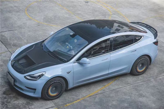 146cm Model 3 Tesla Body Kit Plastik Kapsul Serat Karbon Transparan